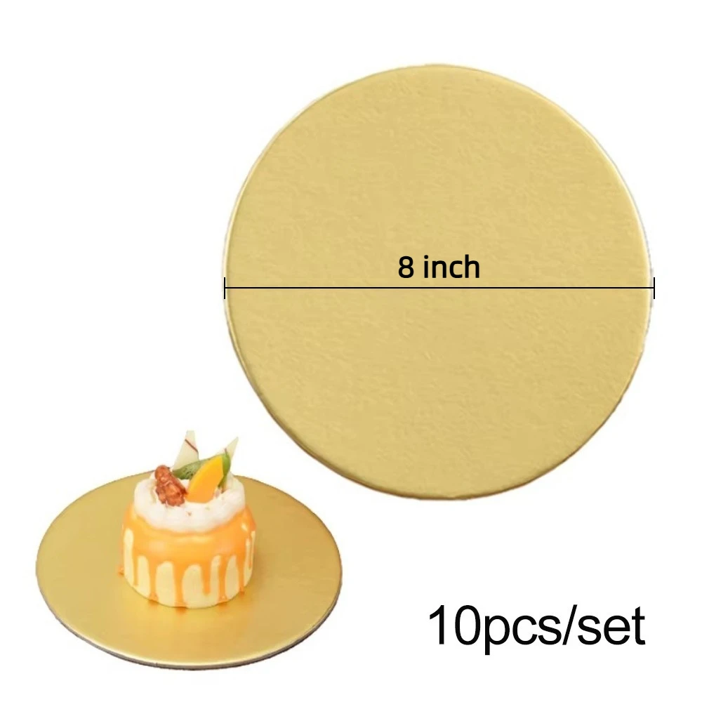 10pcs Durable 6/8/10 Inch Round Cake Board Golden Cardboard Cake Cardboard Circle Cupcake Base Cake Decorating Supplies