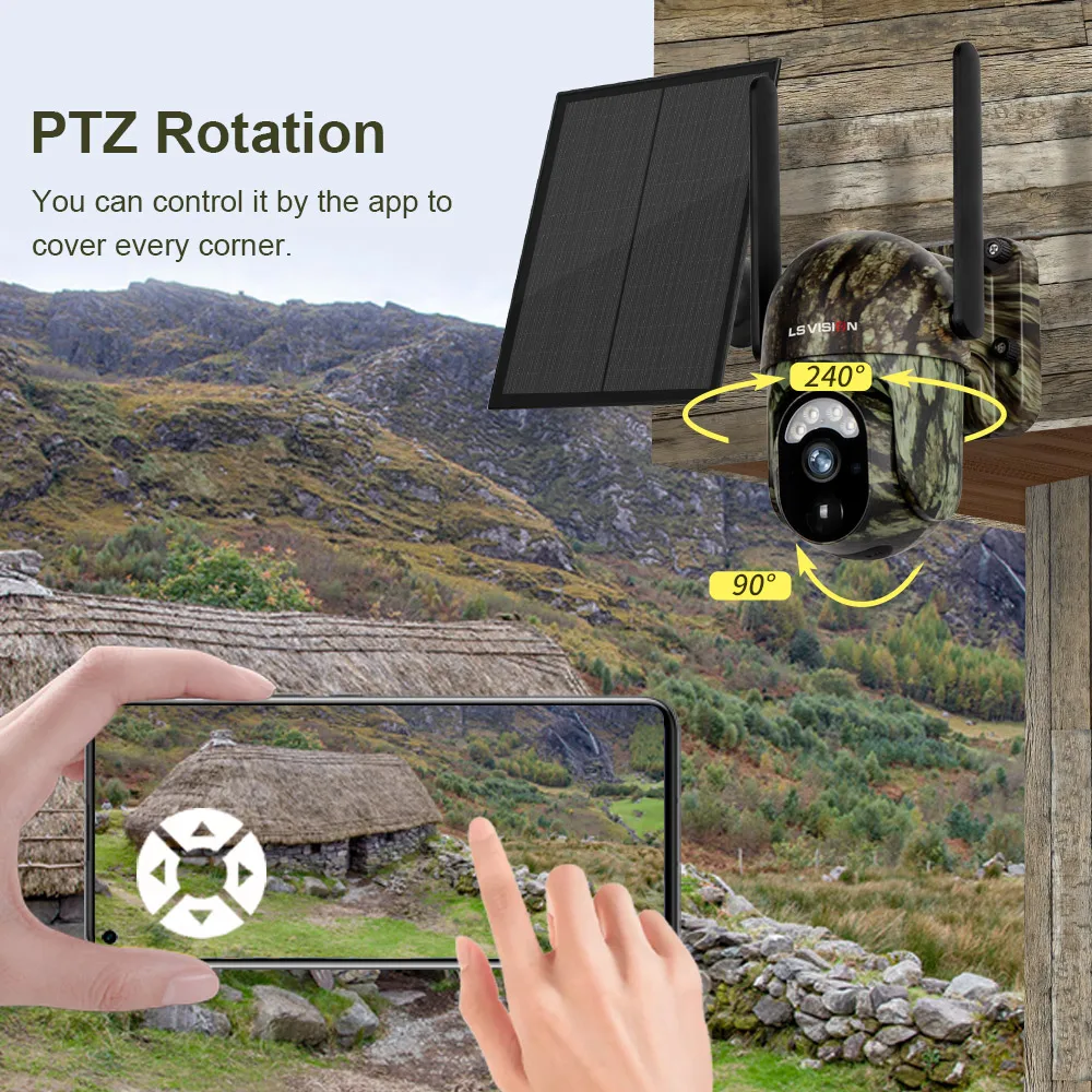 4G SIM Solar Security Camera WiFi Outdoor Surveillance Camera Cellular Trail Cam Color Night Vision Human/Animal Detection