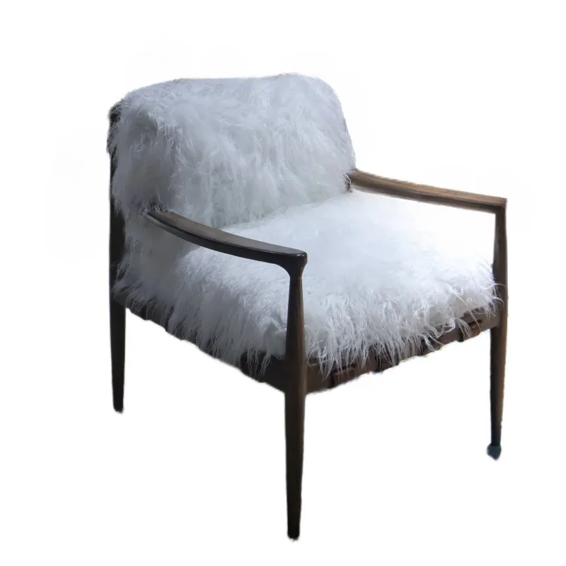 Model Room Art Light Luxury Italian Living Room Single Solid Wood Sofa Chair Plush Leisure Chair Study Club Hotel