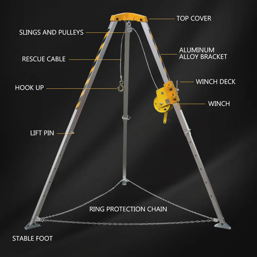 Portatile Deep Well Rescue treppiede multifunzionale di salvataggio di emergenza treppiede di salvataggio in lega di alluminio cuscinetto 500kg