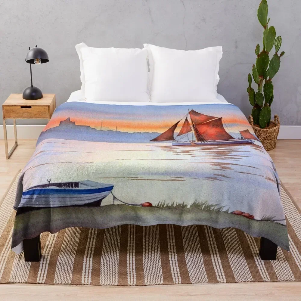 Thames Barge At Maldon Essex England Throw Blanket Year Round Soft Comfortable Blanket for Home