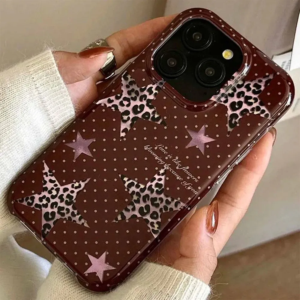 Y2K Star Leopard Phone Case for Samsung Galaxy A37 A57 A17 A07 A56 A36 A26 A73 A55 A54 A53 A52 A34 A33 A23 A14 4G 5G Back Cover