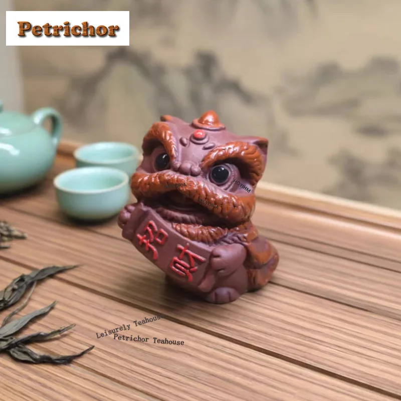 HOYIHM Yixing Purple Clay Lions Tea Pet Ancient Lucky Model Tea Figurine Play Toys Tea Statue Ornaments Supplies Craftsmanship