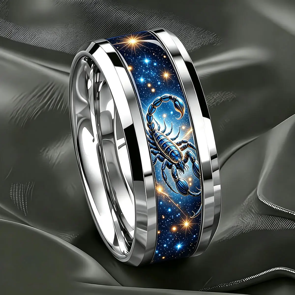 Vintage Astrology Scorpio Zodiac Inlay Ring Unique Starry Sky Stainless Steel Rings for Men Women Wedding Party Jewelry Gift