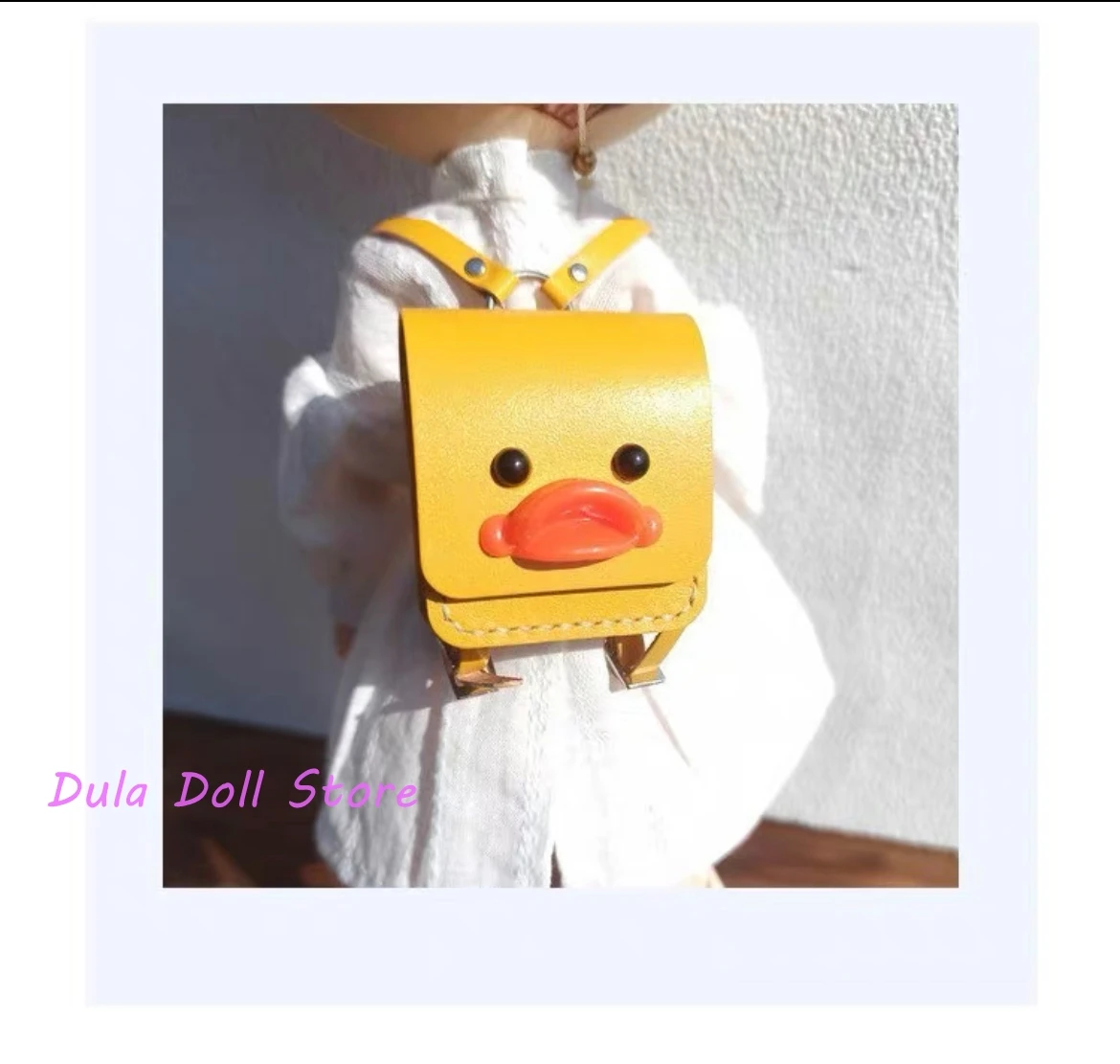 Dula Doll Handmade  Little Yellow Duck Mushroom Backpack Crossbody Bag for Blythe Qbaby 1/6 Bjd Doll