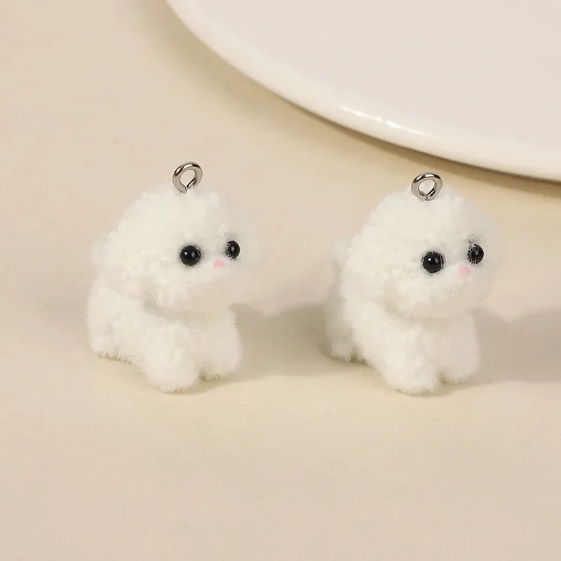 50Pcs 3D Cute Flocking Standing Dog Resin Charms Animal  Cartoon  Dog Pendant Wholesale Keychain Earring DIY Crafts Jewelry Make