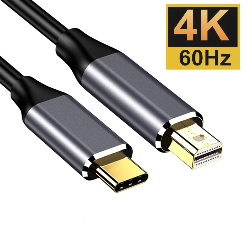 맥북 PC 노트북 디스플레이 모니터용 USB C 선더볼트-3-미니 디스플레이 포트 컨버터 케이블, C타입-미니 DP, 4k60Hz 어댑터