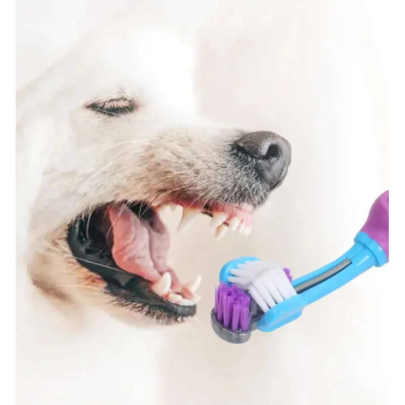 3-Sided Pet Toothbrush Multi-Angle Dog Cat Teeth Cleaning Brush Bad Breath Tartar Care Tool