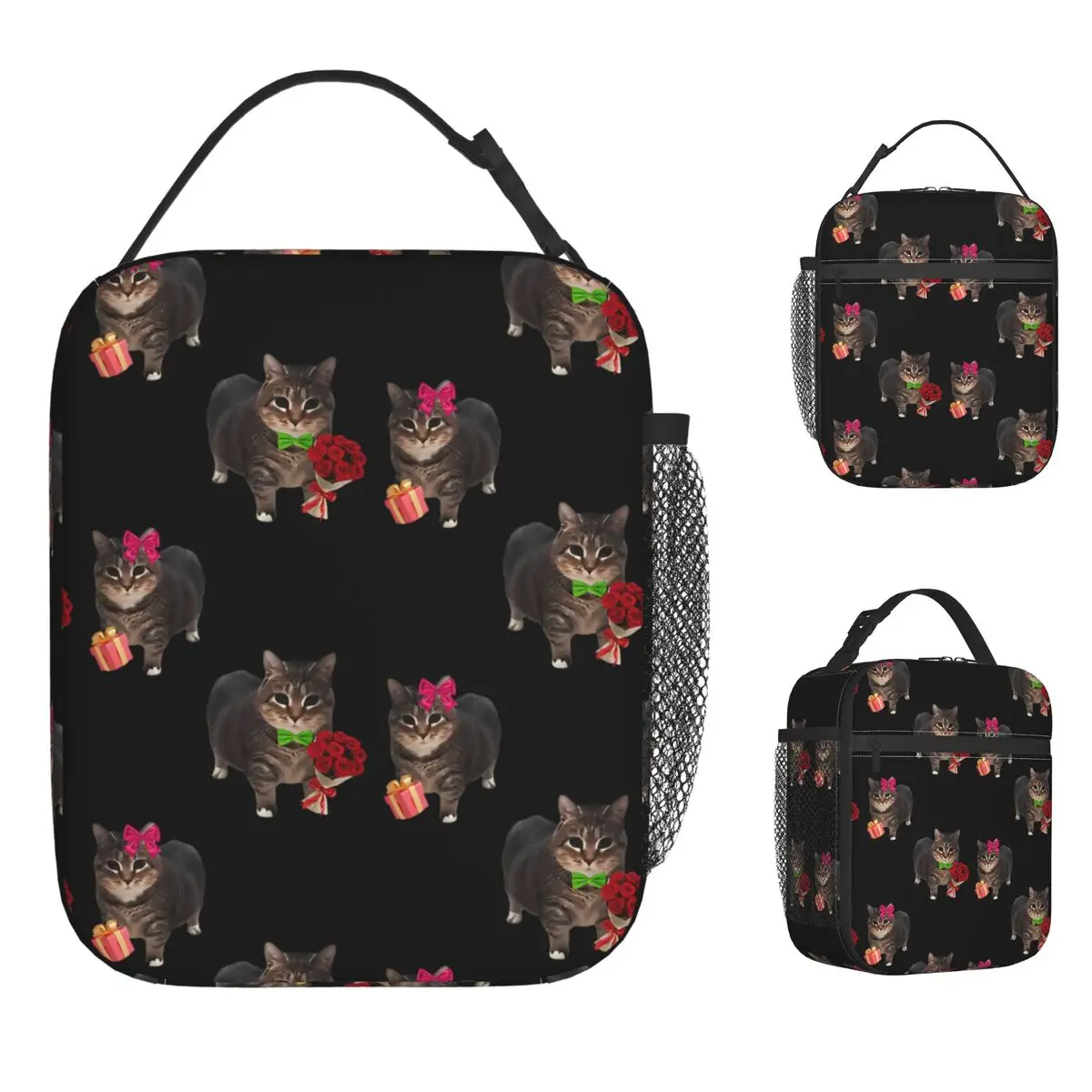 Oiia Oiia Cat Spinning Cat Lover Lunch Bag Aesthetic Lunch Box Men School Portable Zipper Cooler Bag Oxford Thermal Tote Handbag
