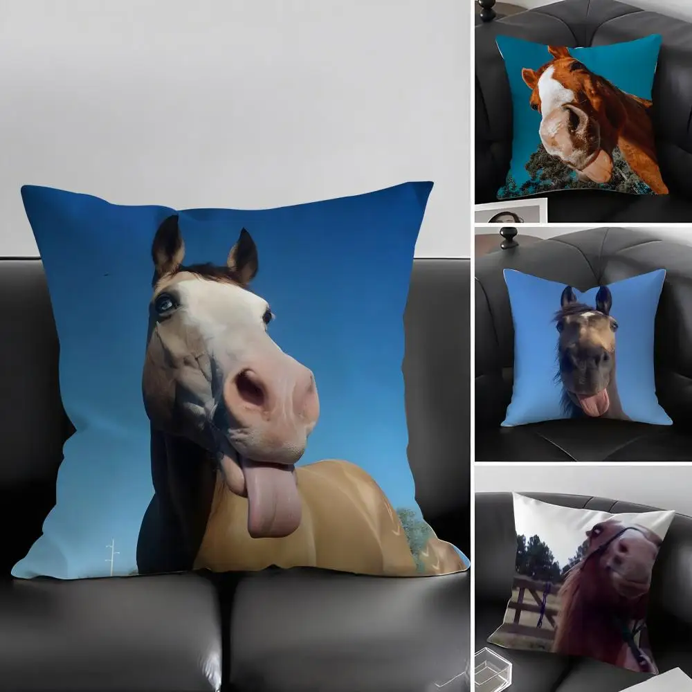 Funny Expressions Horse Cushion Cover Pillowcase Ultra Soft Skin Friendly Fabric Cloud Like Comfort & Concealed Zipper