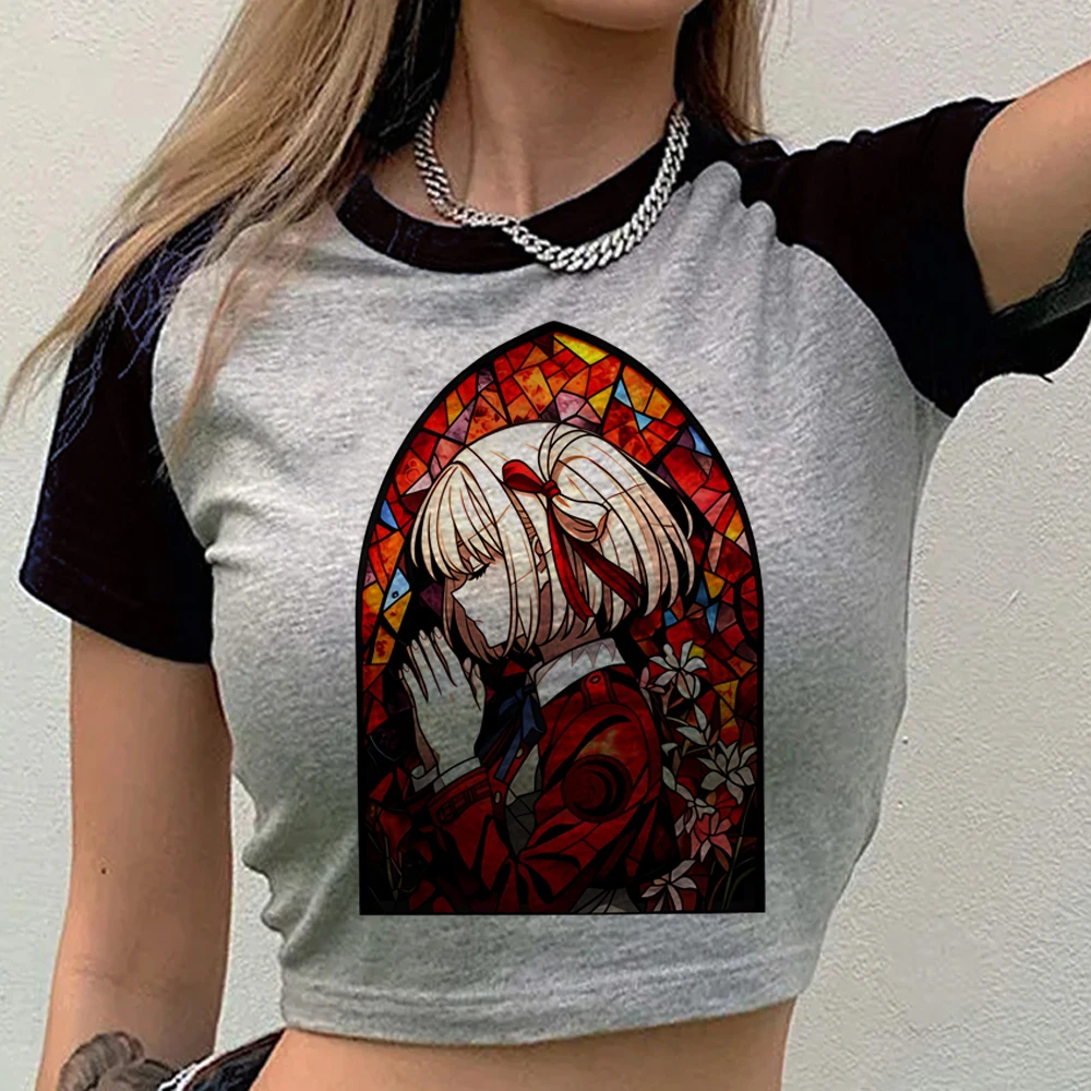 Lycoris Recoil crop top teen anime gothic cute scene  streetwear tshirt emo cutecore korean fashion clearance sales
