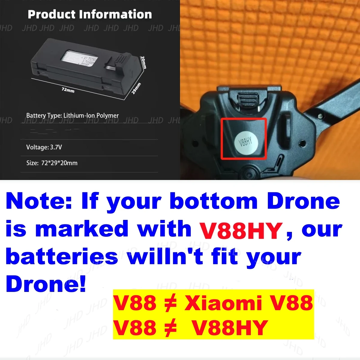JHD V88 3.7V 2600mAh LiPo Battery Drone Backup V88 PRO Battery For V88/E88 Mini Drone Battery RC Parts