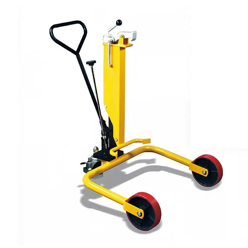 Manual Hydraulic Three Wheel Steel Platform Cart Small Oil Drum Transporter Mobile Lifting Trolley for Warehouse Logistics