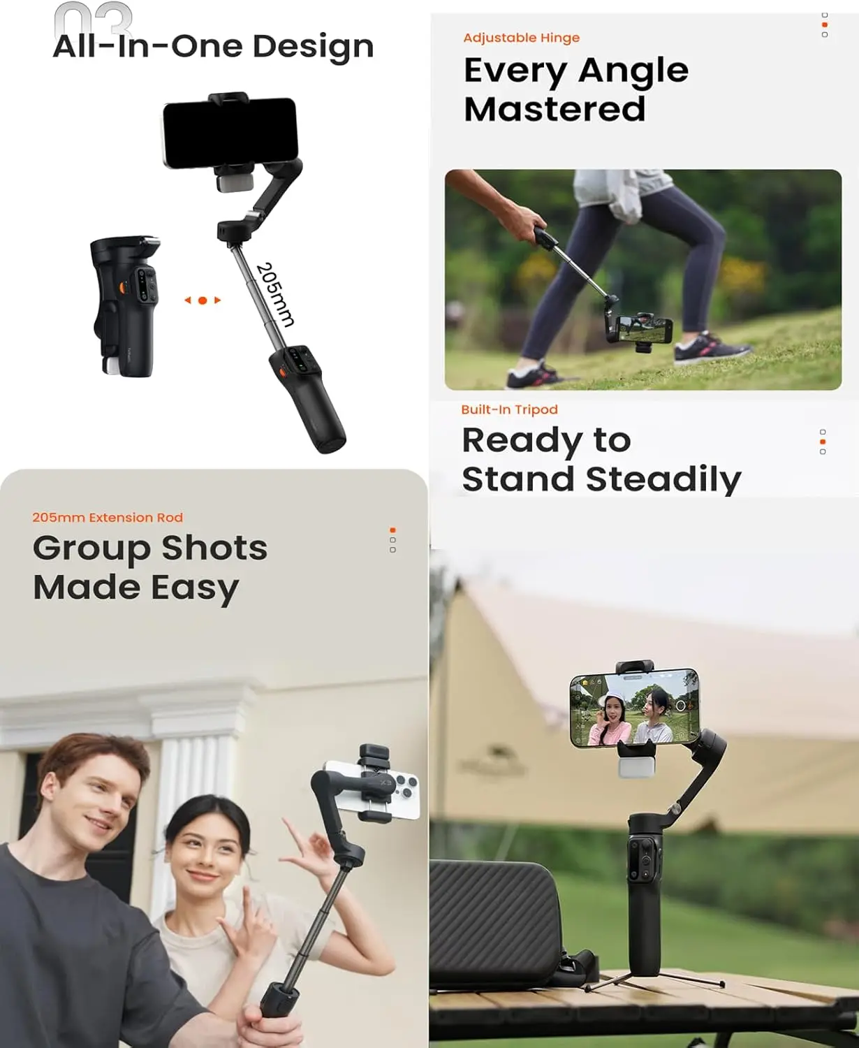 Hohem iSteady X3 Travel Smartphone Gimbal Stabilizator Przenośny, składany, 3-osiowy stabilizator gimbala do telefonu z magnetycznym światłem wypełniającym