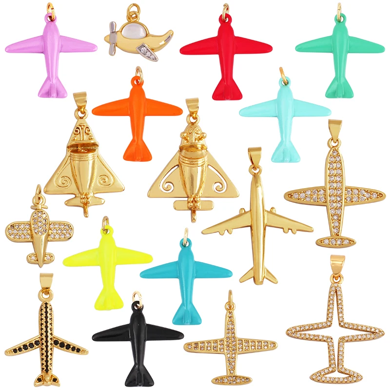 Jet Airplane Quimbaya artifact Colorful Enamel Charm Pendant for Necklace Bracelet Earring, Mens Summer Beach Jewelry Supply L50