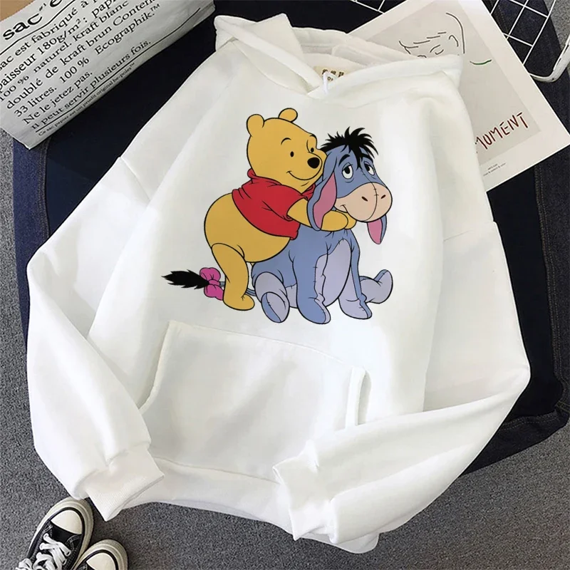 Winnie The Pooh feminino Anime com capuz de manga comprida, tops Harajuku, moletons femininos extragrandes, streetwear, outono, Y2K