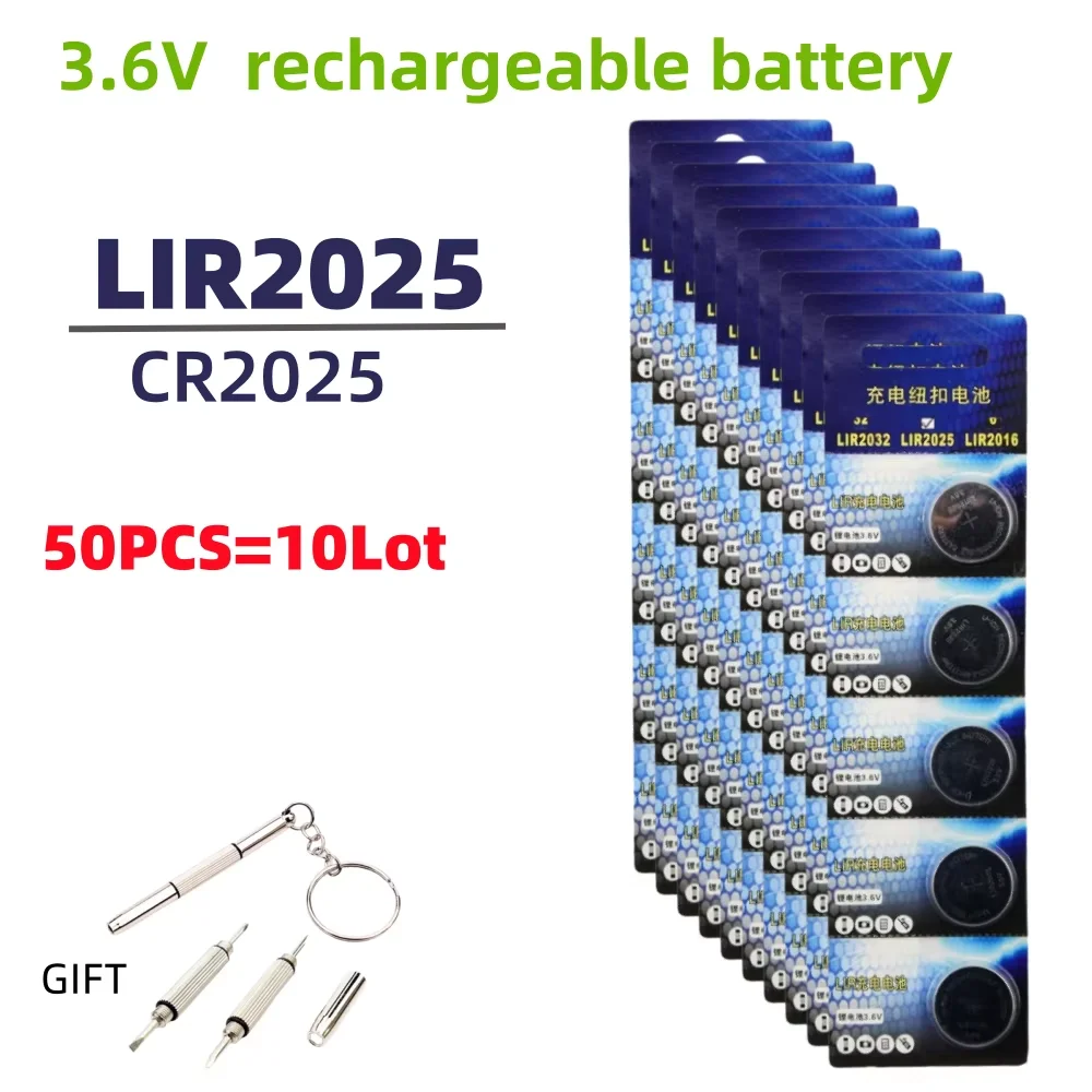 10-100PCS LIR2025 Rechargeable 3.6V 35mAh Lithium Coin Battery for Watches, Can Replace CR2025 Button Cell Long Lasting