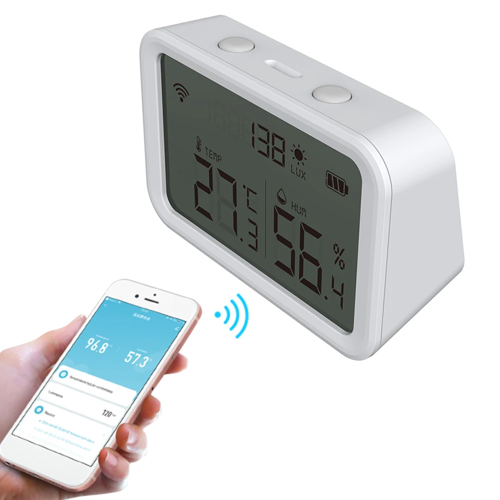 

Wifi Temperature Humidity Brightness Sensor 3 in 1 Remote Monitoring Via App Illumination Sensors Large LCD Display for Planting