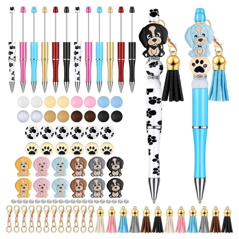 12x لتقوم بها بنفسك الخرز الأقلام صنع أطقم أقلام قابلة للخرز أطقم مع شرابات الكتابة القلم الحيوان أقلام حبر جاف اللوازم المكتبية