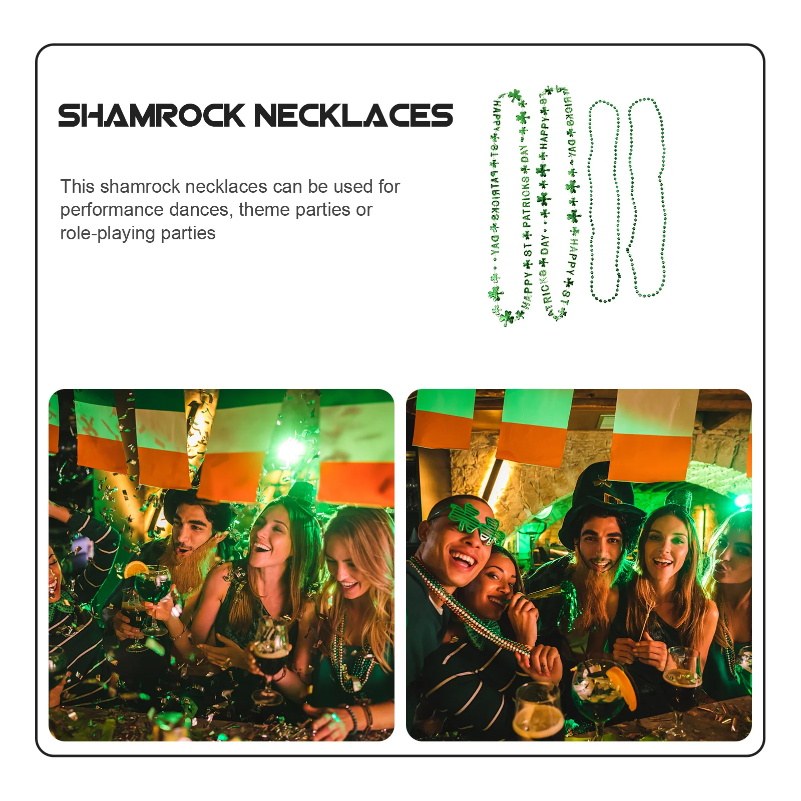 

4Pcs Shamrock Necklaces St Patrick's Day Party Accessories Green Bead Chain Festival Jewelry Decorative Necklace for Celebration