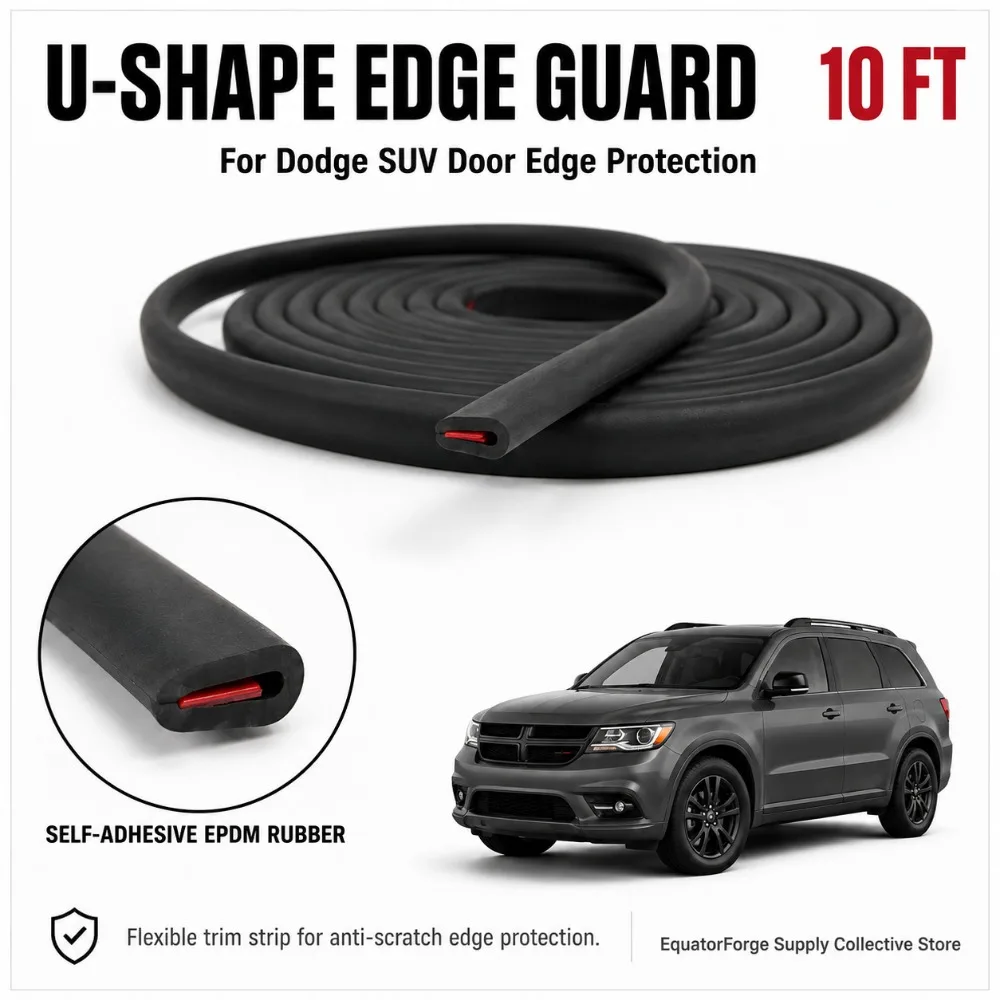 10ft U-Shape Rubber Edge Trim, Self-Adhesive Anti-Scratch Strip Fits 1/16" Gap for Dodge SUV