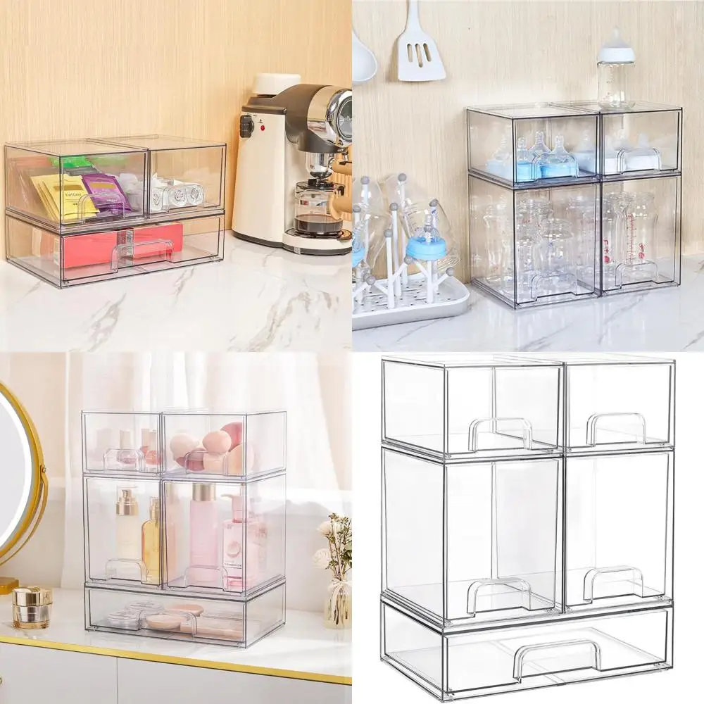 5-Piece Clear Plastic Storage Drawer Set for Baby Bottles, Beauty Essentials, and Home Organization