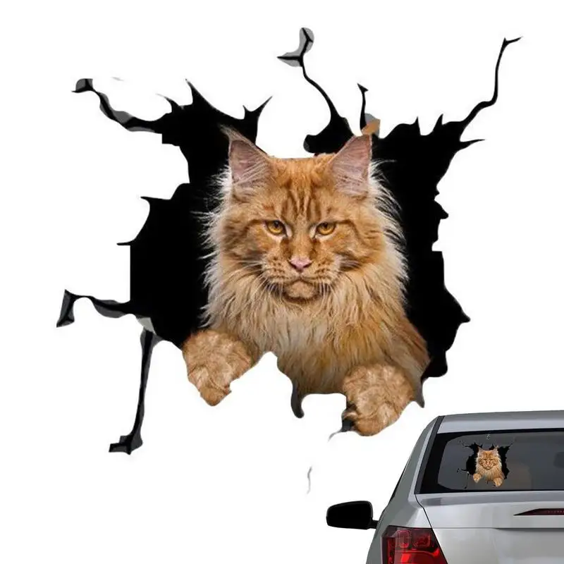 Cat Car Stickers And Decals 3D Cat Stickers Cat Car Cracking Sticker Waterproof Creative Car Door Window Cling For Window Bumper