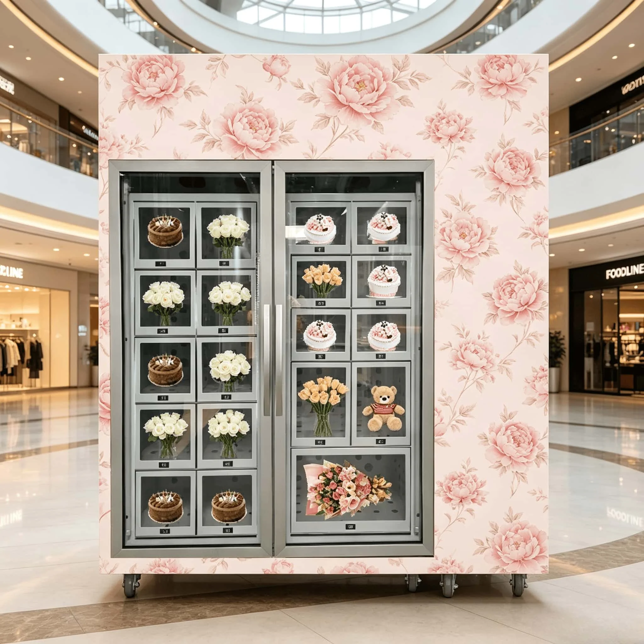 FOODLINE Automatic Flower Vending Cabinet Cooling Fresh Bouquet QR Code Payment Unmanned Self Selling Machine for Street Shop