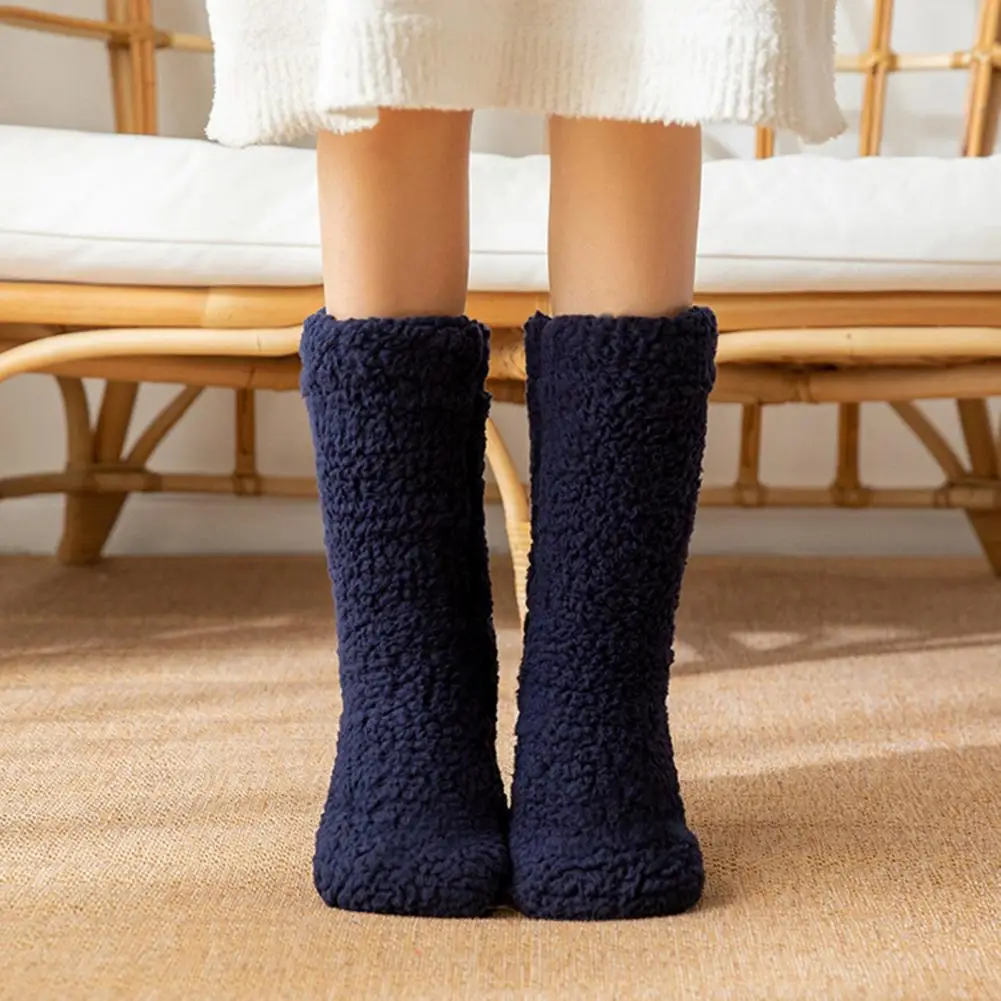 Warm Thick Plush Socks Cozy Women's Winter Thermal Insulation Socks Mid-tube Anti-slip Knitted Sport Socks for Home for Daily