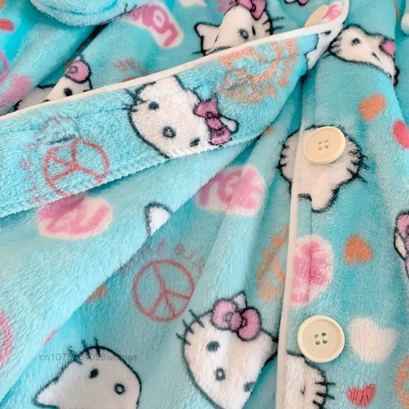 Милая плюшевая Пижама Sanrio из кораллового флиса Hello Kitty, Женская осенне-зимняя Пижама, утепленный фланелевый домашний меховой комплект, одежда