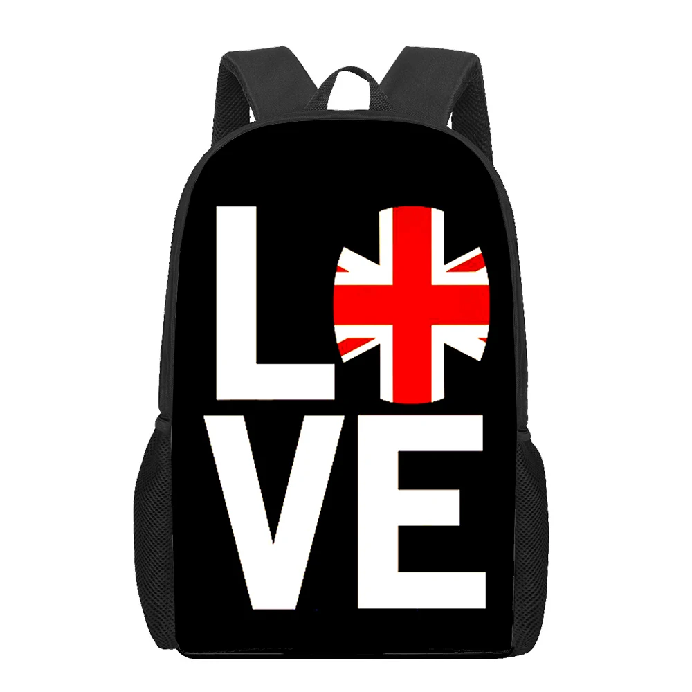 Inglaterra I Love london 3D Print School Bag Set para meninas adolescentes, Primary Kids Book Bag, Satchel para crianças