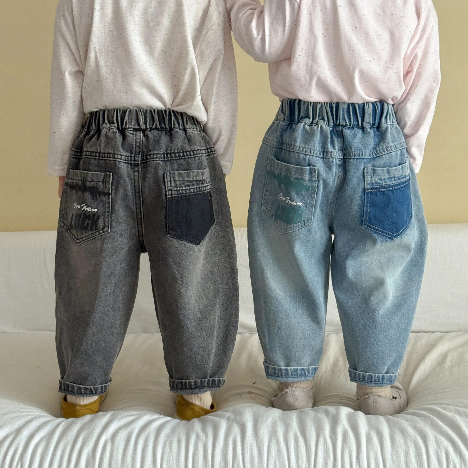 2026 Autumn New Children Denim Trousers Solid Girls Harem Pants Boys Loose Casual Pants Fashion Kids Jeans Toddler Clothes
