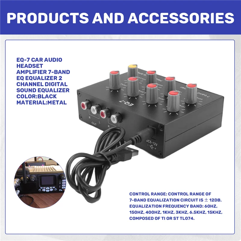 A29F-EQ-7 Amplifier Headset Audio Mobil 7-Band EQ Equalizer 2 Channel Audio Mixer Equalizer Digital Sound Equalizer
