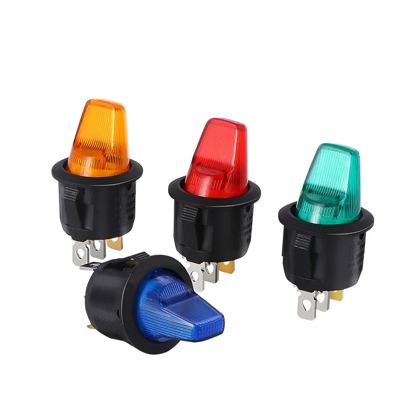Round Toggle Switch with Handle, 3-Pin, 2-Position Toggle Switch with Handle, 20 mm Illuminated Switch, 220 V, KCD1