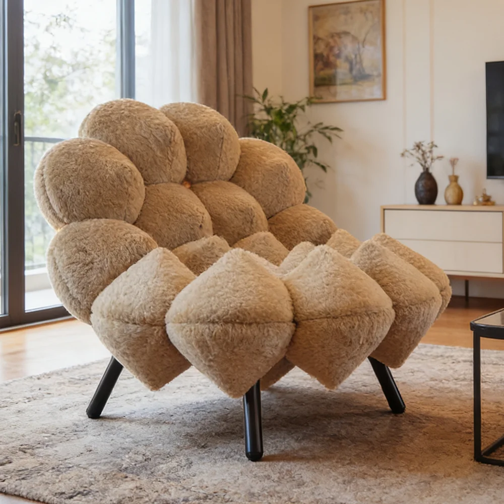 klModern Luxury Teddy Velvet Bubble Armchair Accent Single Sofa Comfy Fluffy Cloud Chair for Living Room Bedroom Furniture！