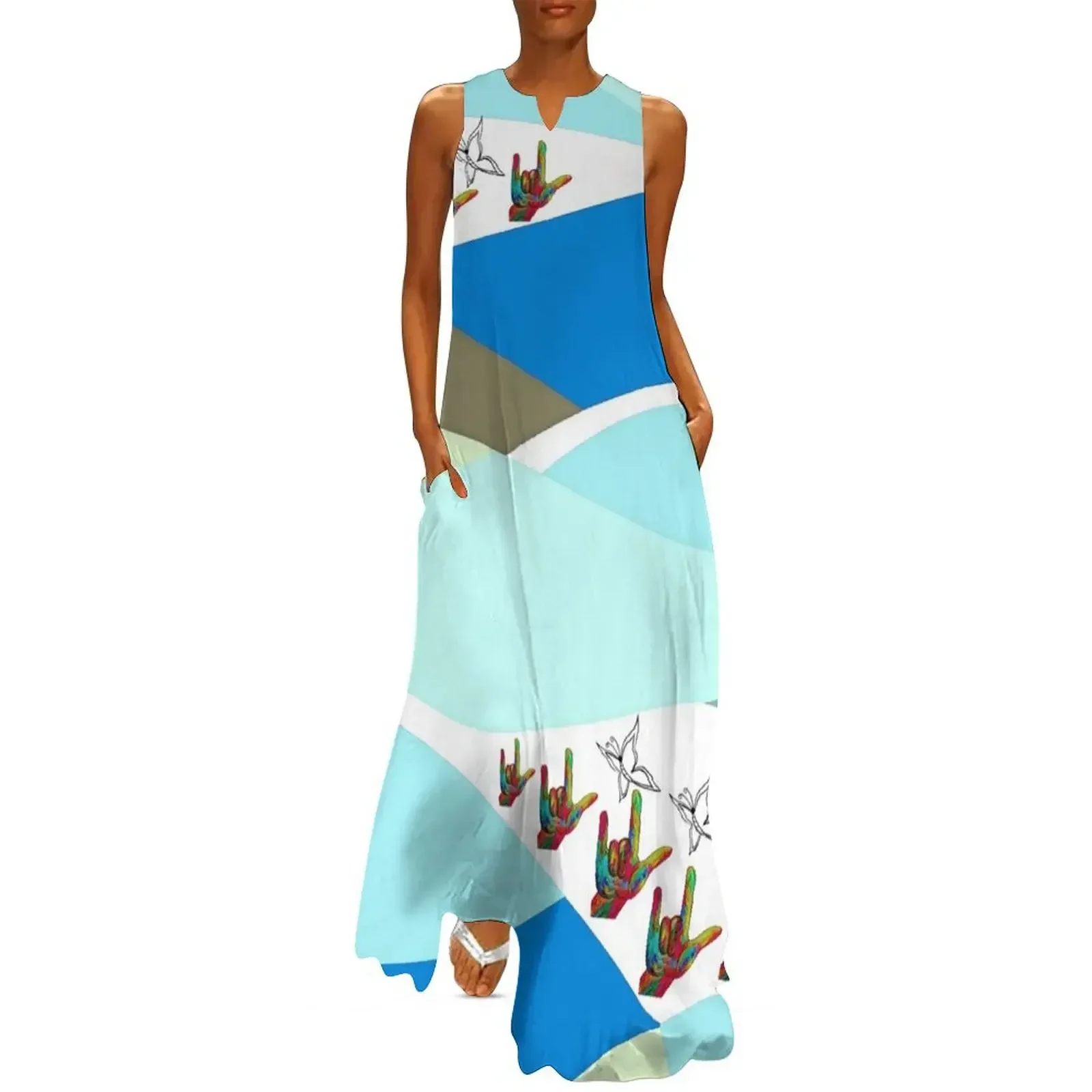 

ASL I Love You with Butterflies Long Dress women's evening dresses wedding dresses for parties Female clothing Dress