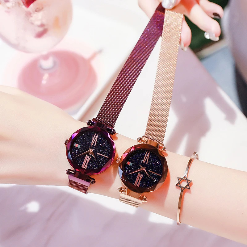 Orologi da donna alla moda Orologio da donna con cielo stellato magnetico Orologio da polso al quarzo con cinturino magnetico Orologio da polso da donna di lusso regalo