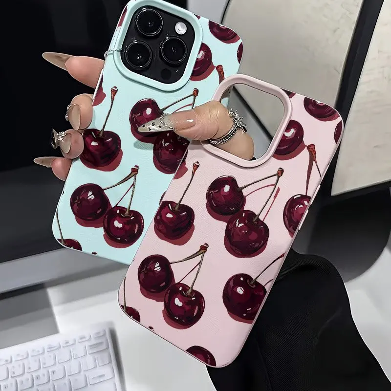 الأحمر الكرز المطبوعة نمط قضية الهاتف لسامسونج غالاكسي S25 الترا S24 زائد S23 FE S22 S21 A56 A36 A25 A24 A54 A53 A55 A52 A35