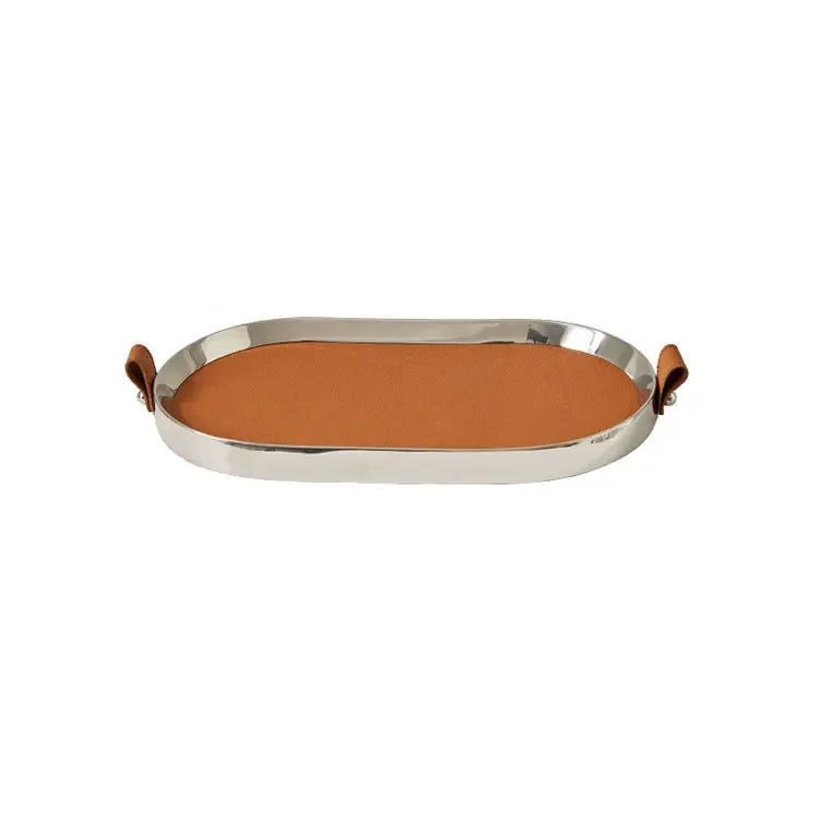 

Modern art metal leather oval tray model room bathroom home jewelry