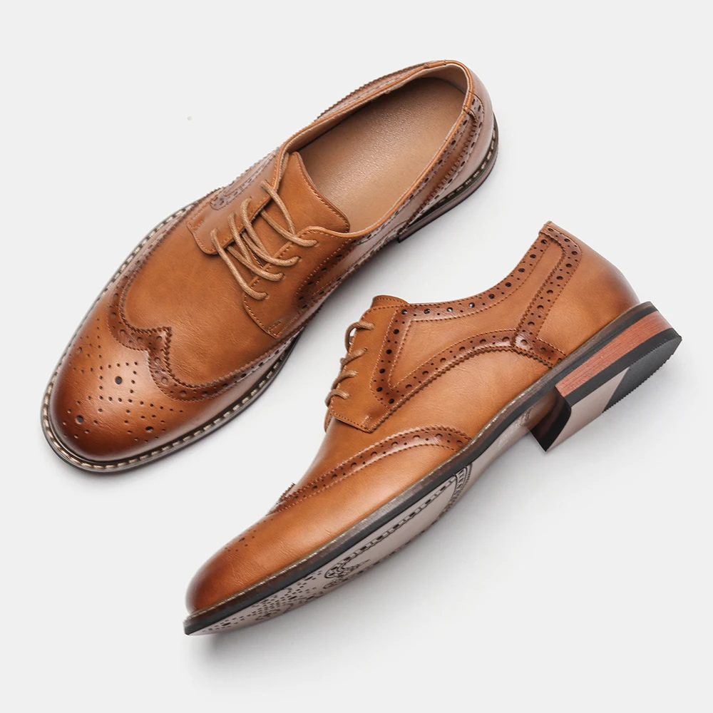 Herren-Anzugschuhe, hellbraune Anzugschuhe für Herren, Business-Herrenschuhe, Business-Büro-Stil, formeller Stil, Anzugsstil – Detail 7