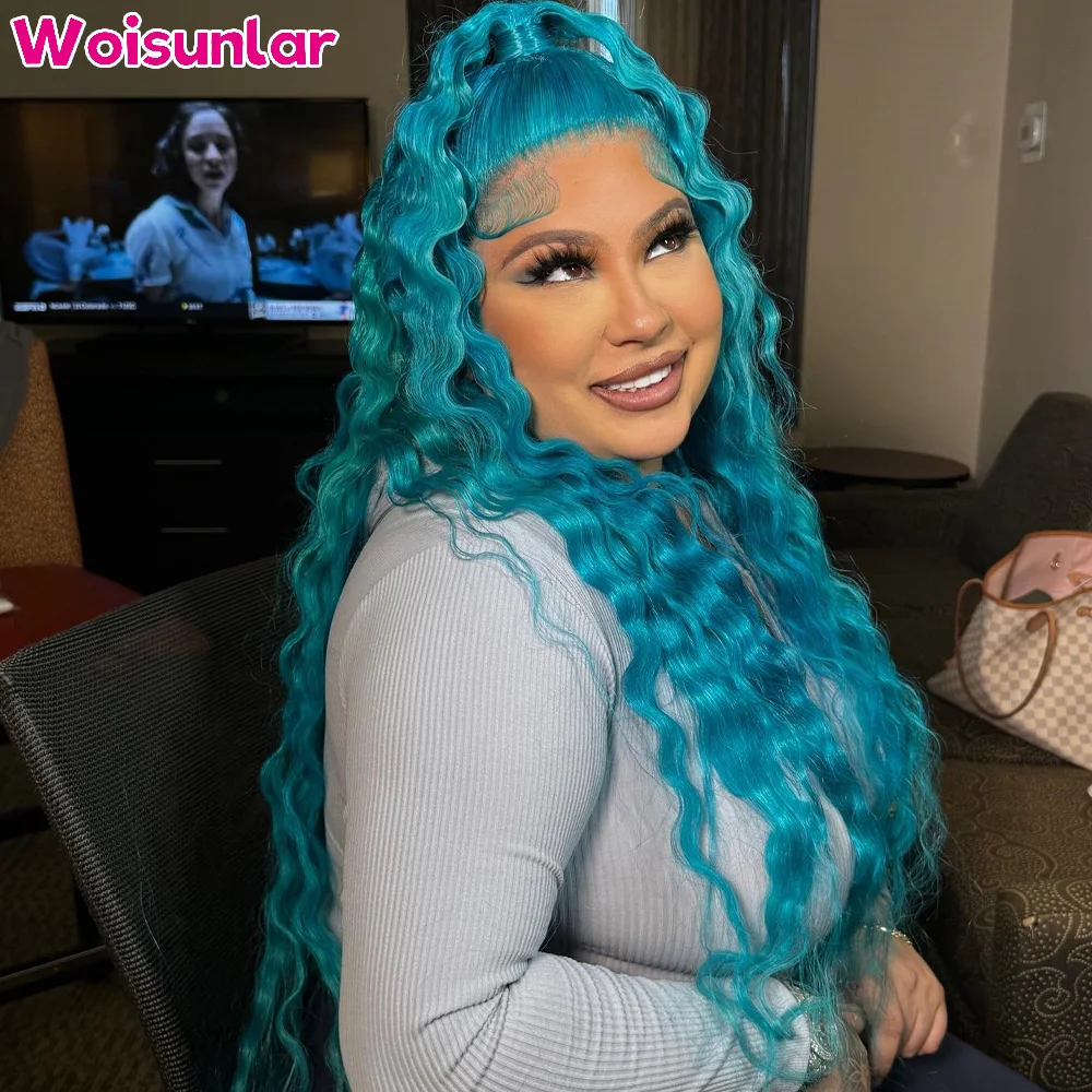 Blue Deep Wave 613 Color Human Hair Wigs For Women Human Hair Wig Brazilian Transparent lace 13x4 Lace Front Wig  For Women Wig