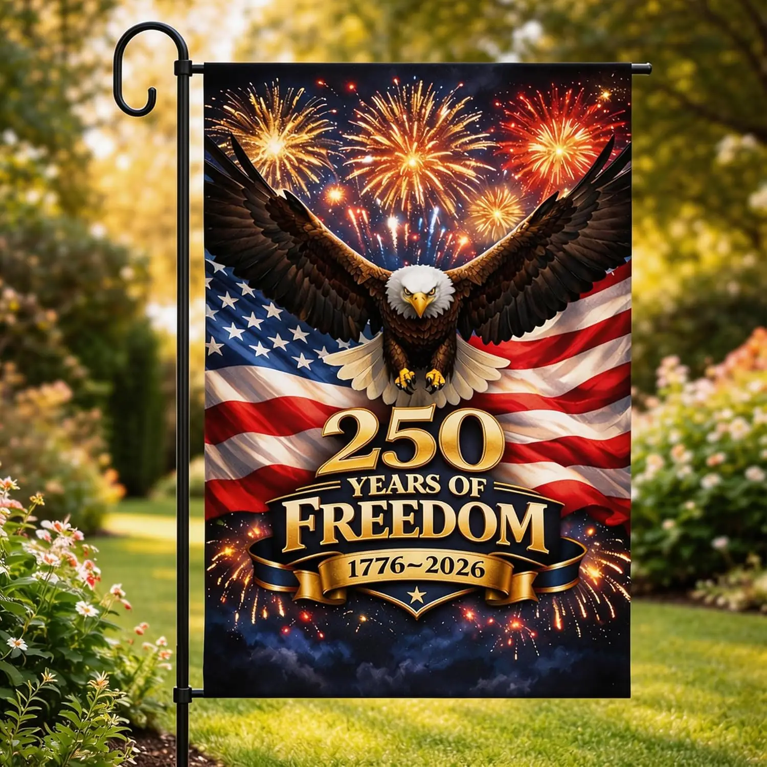 4th of July Decorations - 250 Anniversary USA Garden Flag | Fourth of July Double Sided Patriotic Banner for Yard, Porch, Pa IIC