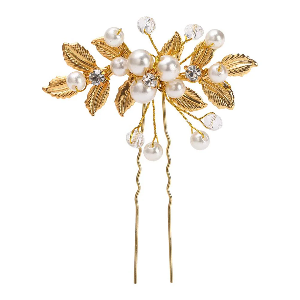 

6Pcs Pearl Crystal Leaf Hairpins U Shaped Bridal Wedding Clips for Women Girls Elegant Party Accessories Golden
