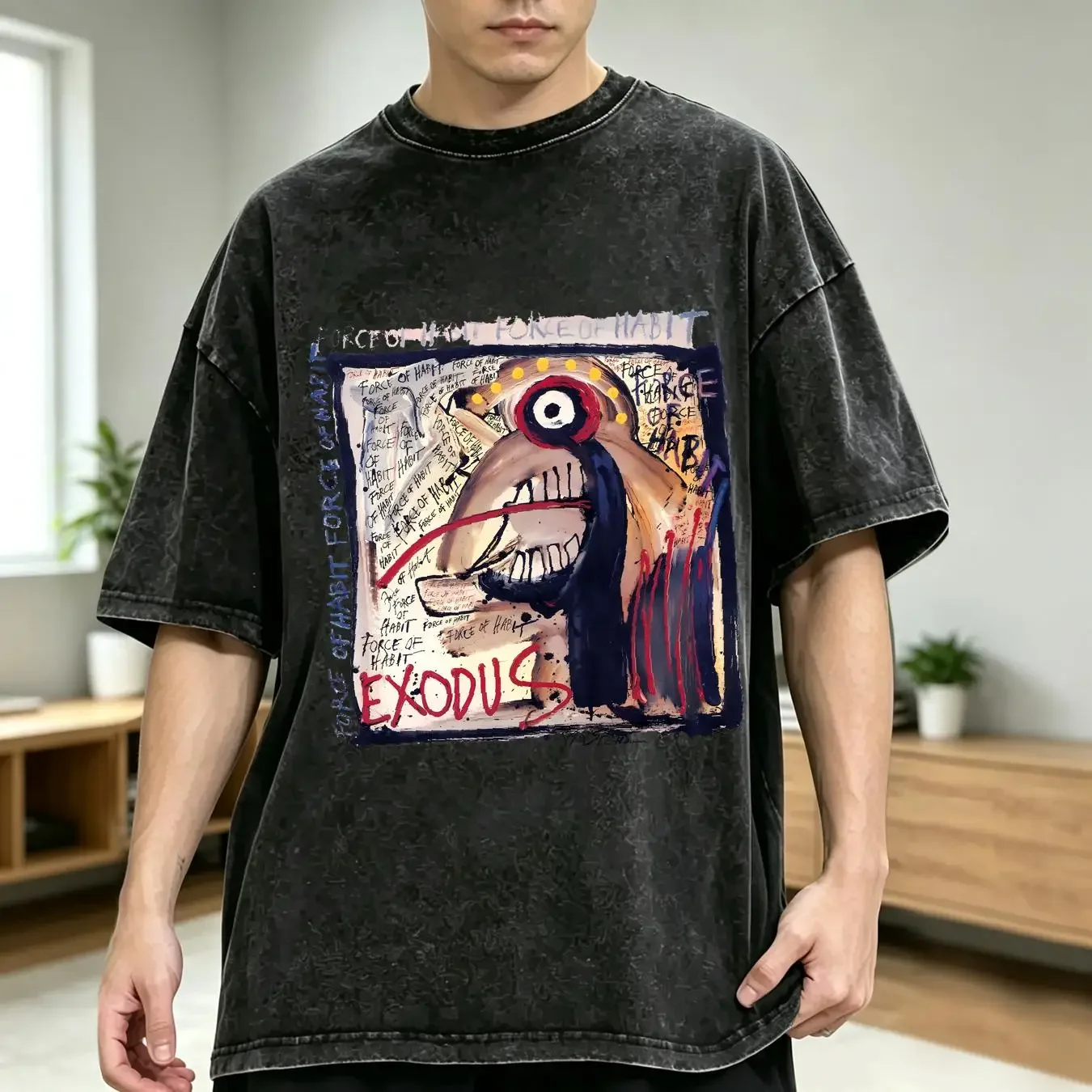washed T Shirt EXODUS new HOT graphic vintage Washed Casual Stretched Stylish fashion homme Comfortable Versatile Breathable