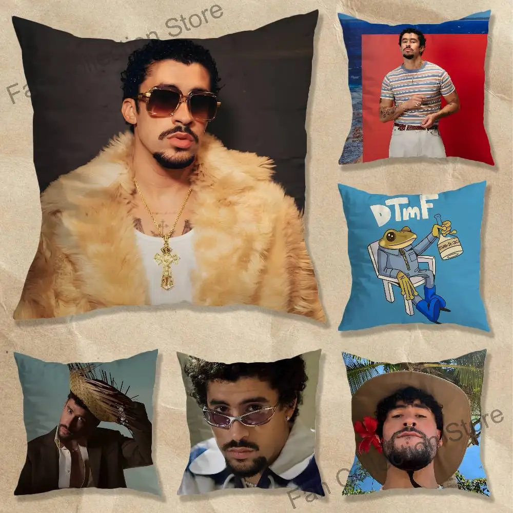 D-DtMF B-Bad B-Bunny Anime Celebrity Merchandise All-Match Printed Pillow Case Sofa Car Office Room Decoration Protector