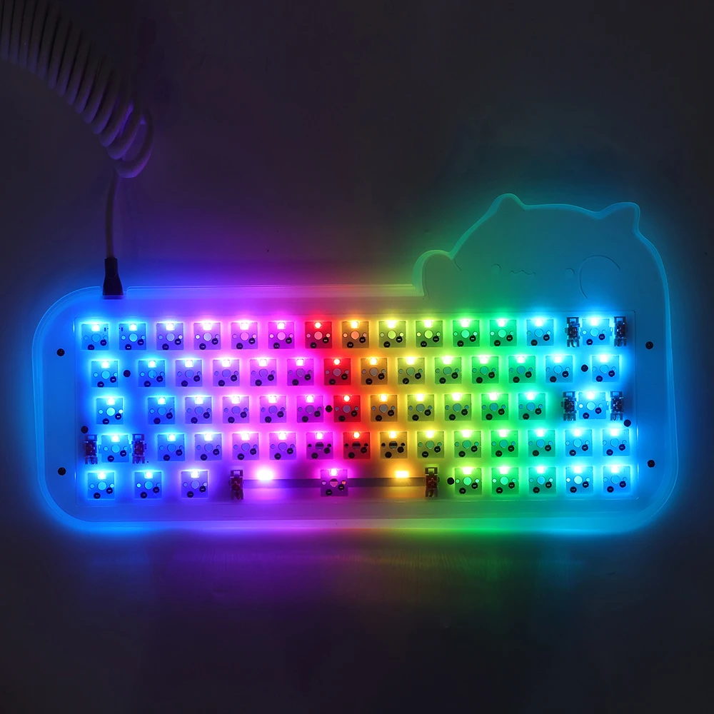 Mini Cat 64 Kit 60% Hot Swappable Acrylic RGB Wired Mechanical Keyboard Barebone DIY Kit VIA Programmable Cute