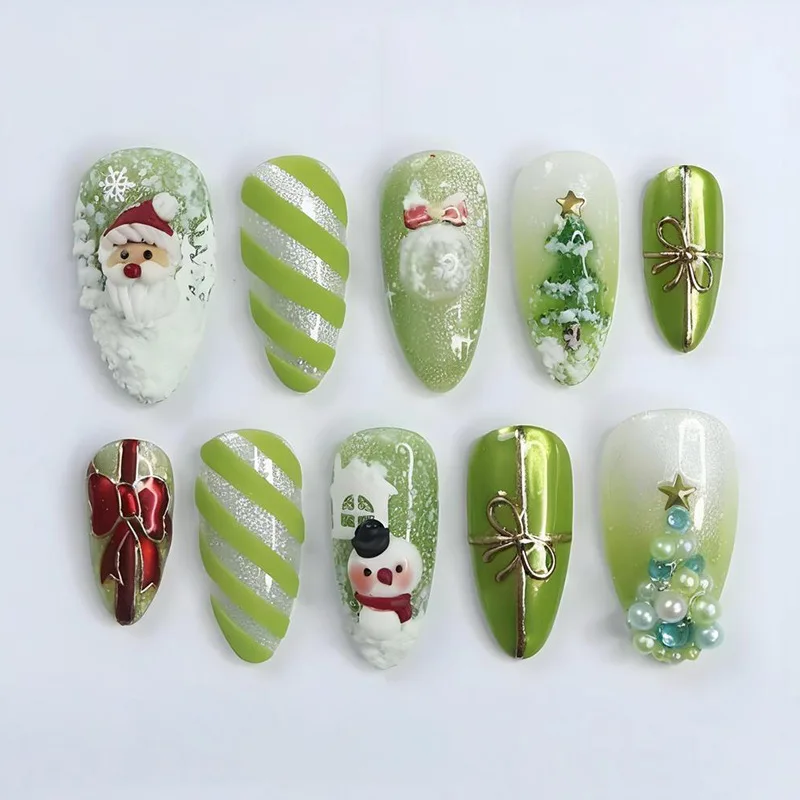 

24PCS Christmas Press on Nails Cat Eye Bow Pearl Relief 3D Fake Nails European American False Nails Designuñas Postizas Mujer