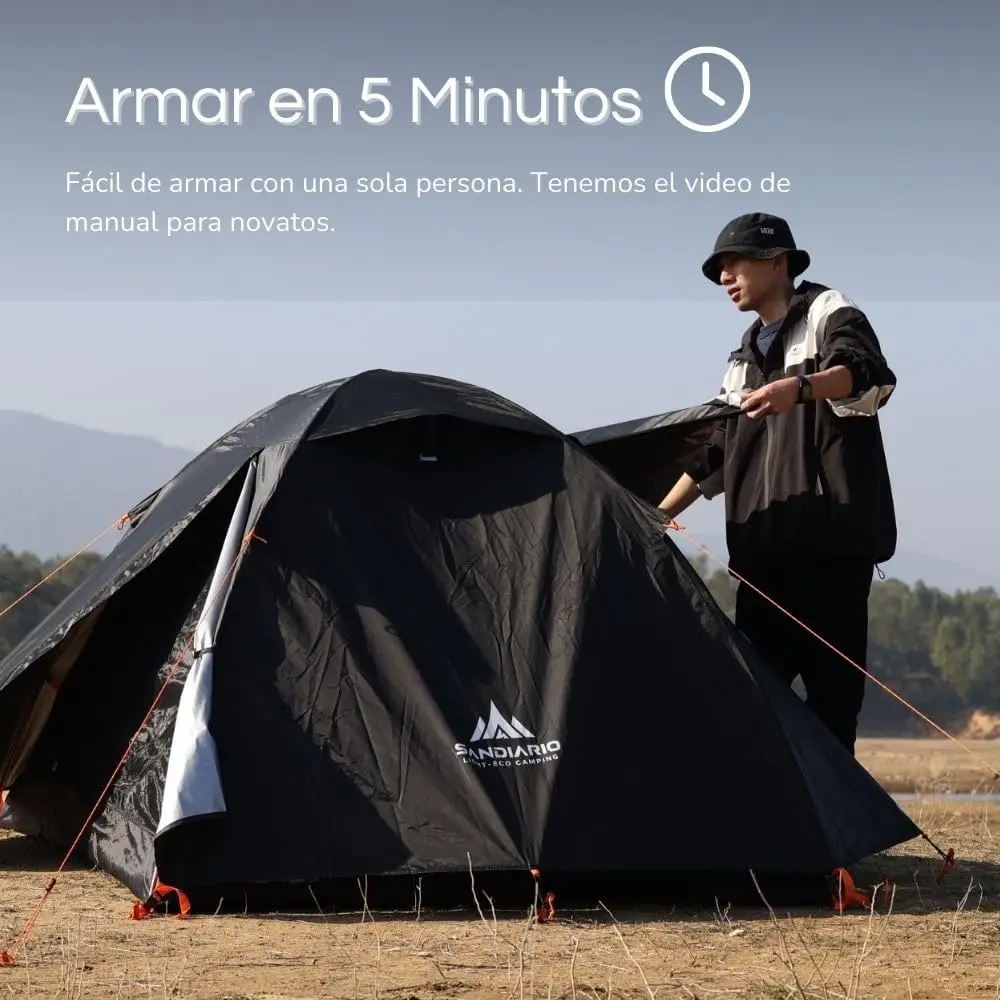 SANDIARIO Summer 2-Person Cotton Camping Tent with Quick Automatic Opening 3000MM Waterproofing and Stakes Included