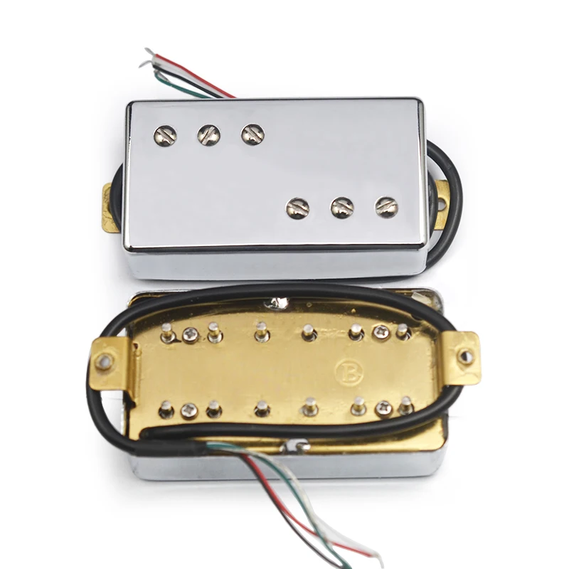 Brass Cover LP Guitar Humbucker Pickup, 4 Coil Cable 7.5K/15K Coil Splitting Pickup, Two Line, 3 + 3 Chrome