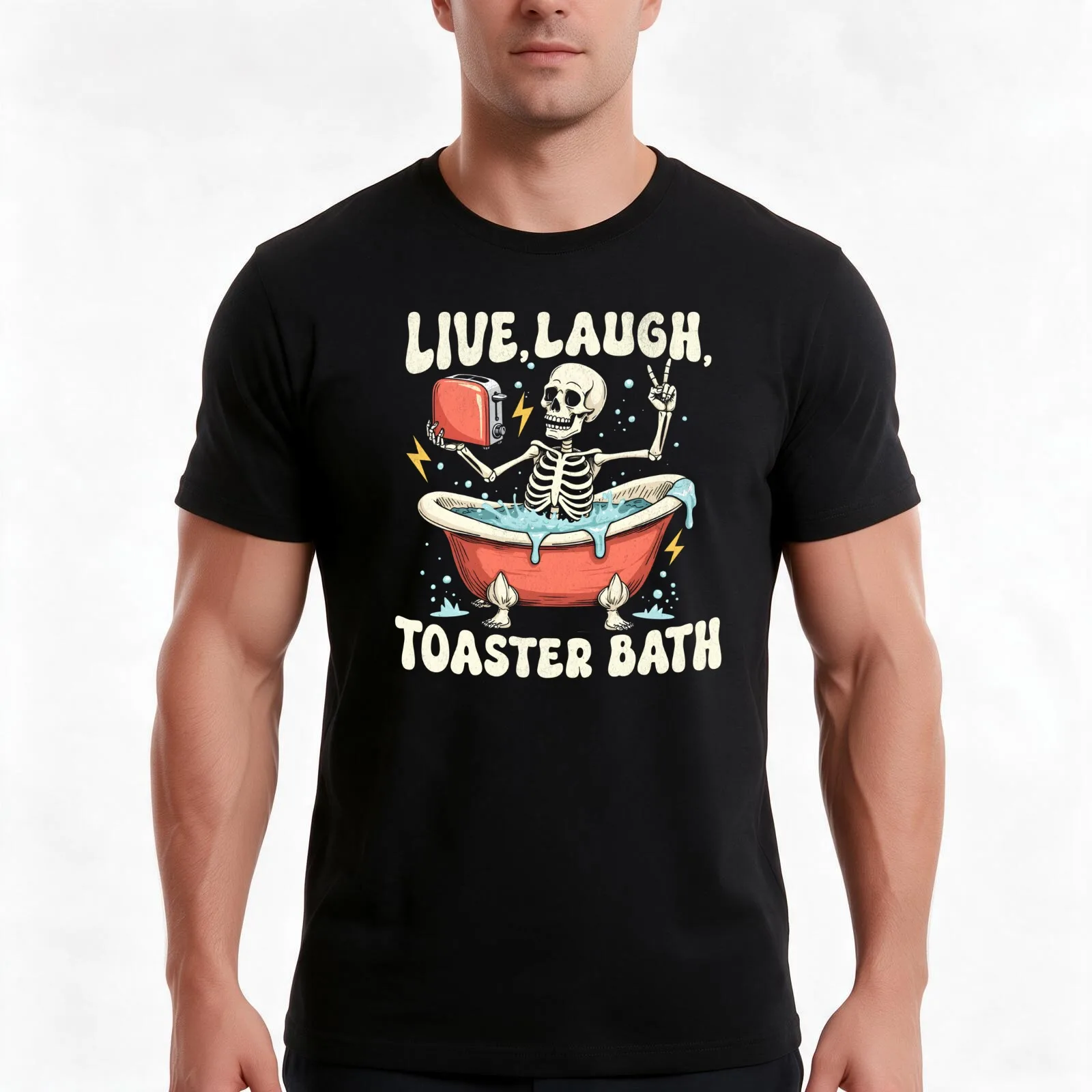 Toaster Bath Live Laugh T-Shirt Summer Casual Cotton Tee Oversized Streetwear Tops Vintage Graphic Print Unisex Men Women